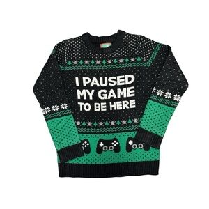 Kids Ugly Christmas Sweater “I Paused my Game to be Here” Size Large (10-12)